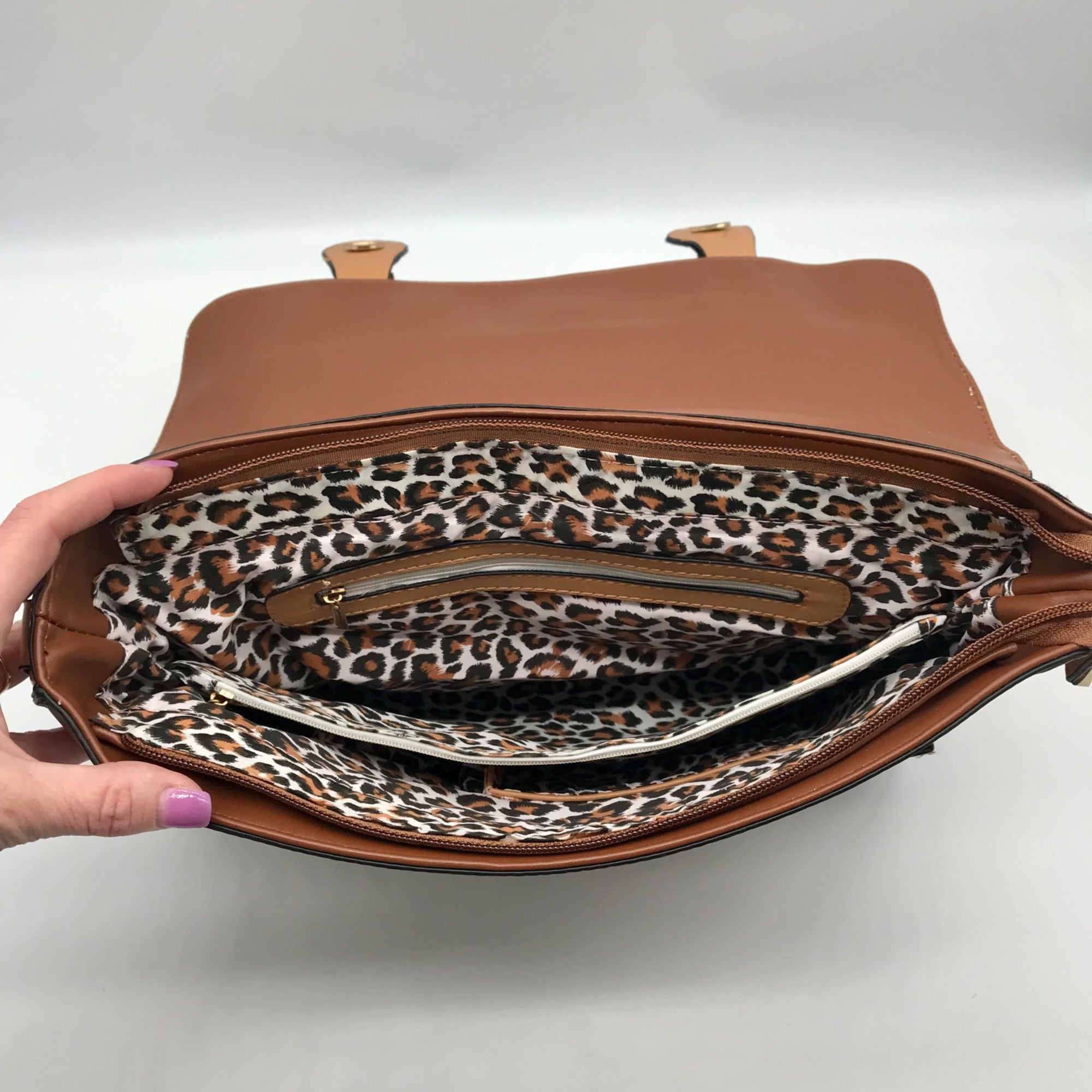 Move &amp; Moda Brown Faux Leather Convertible Work Briefcase Crossbody