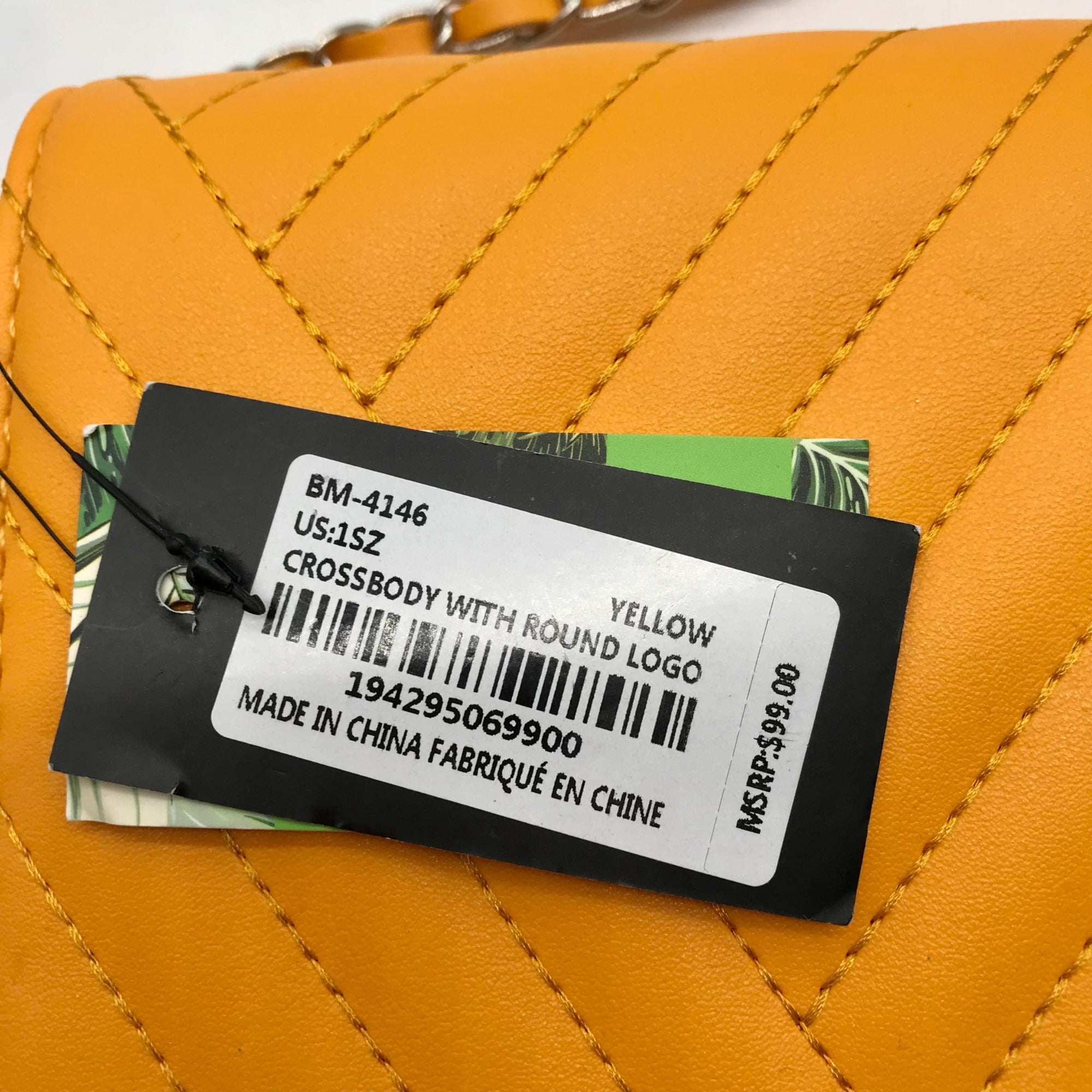 Badgley Mischka Yellow Quilted Vegan Leather Crossbody Bag