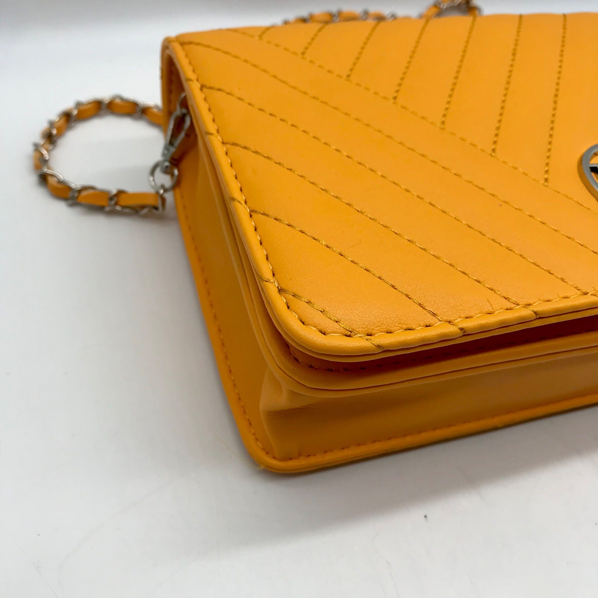 Badgley Mischka Yellow Quilted Vegan Leather Crossbody Bag