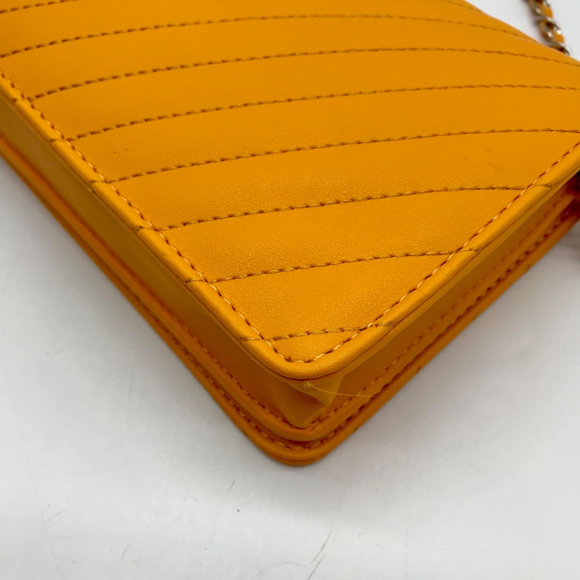 Badgley Mischka Yellow Quilted Vegan Leather Crossbody Bag