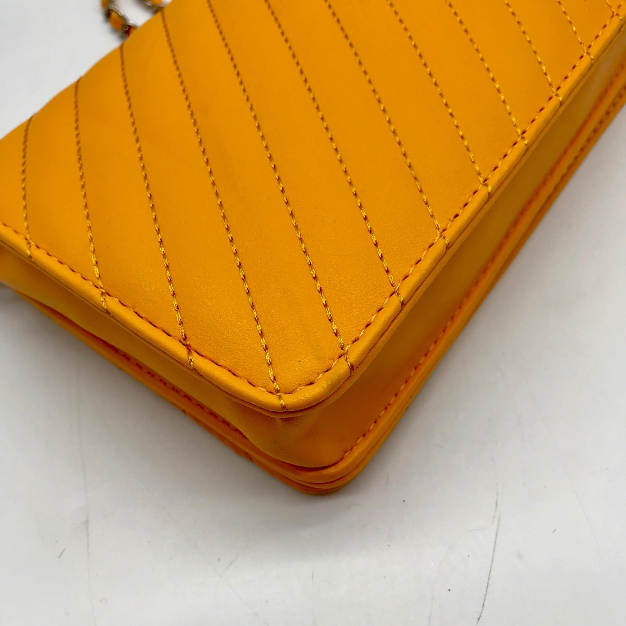 Badgley Mischka Yellow Quilted Vegan Leather Crossbody Bag