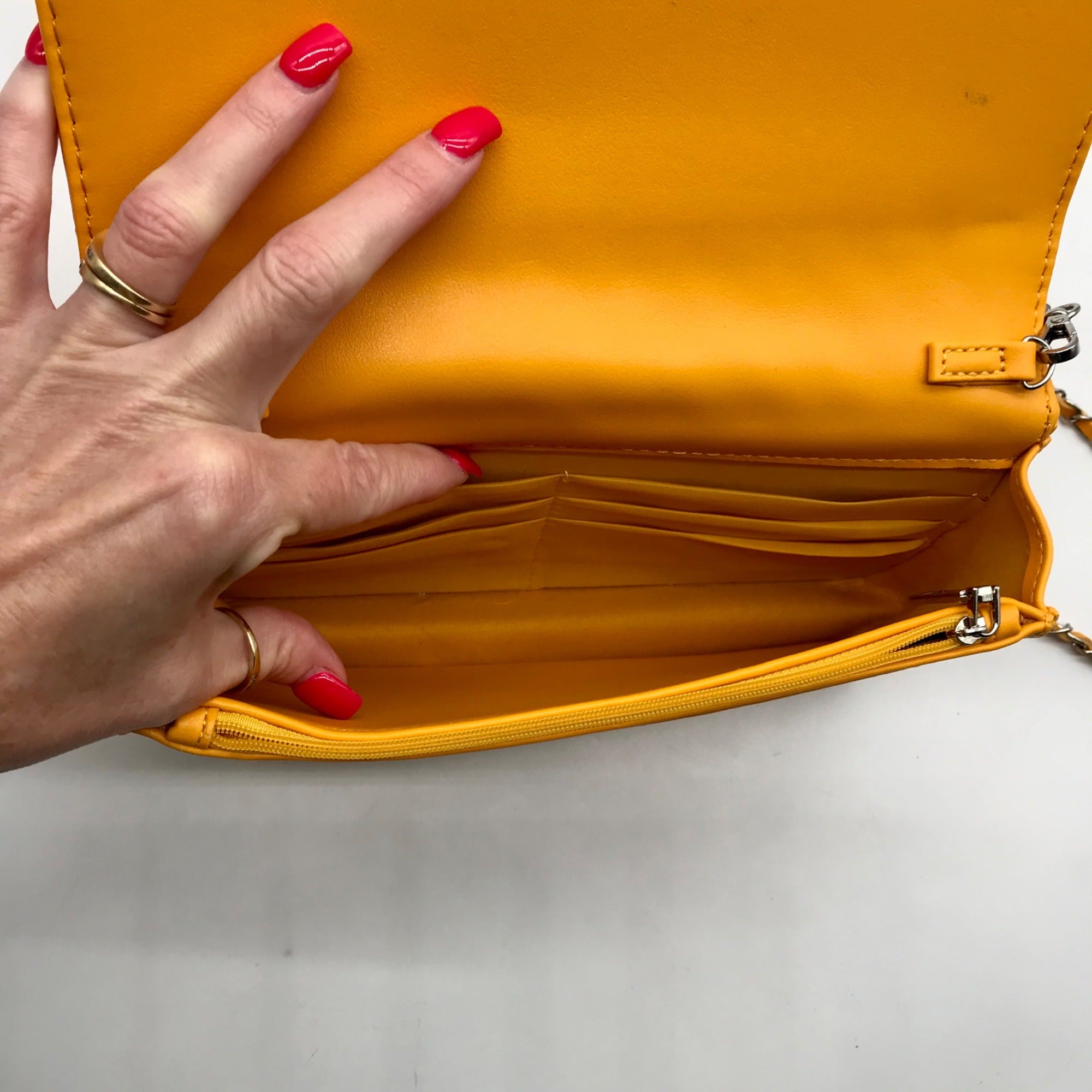 Badgley Mischka Yellow Quilted Vegan Leather Crossbody Bag