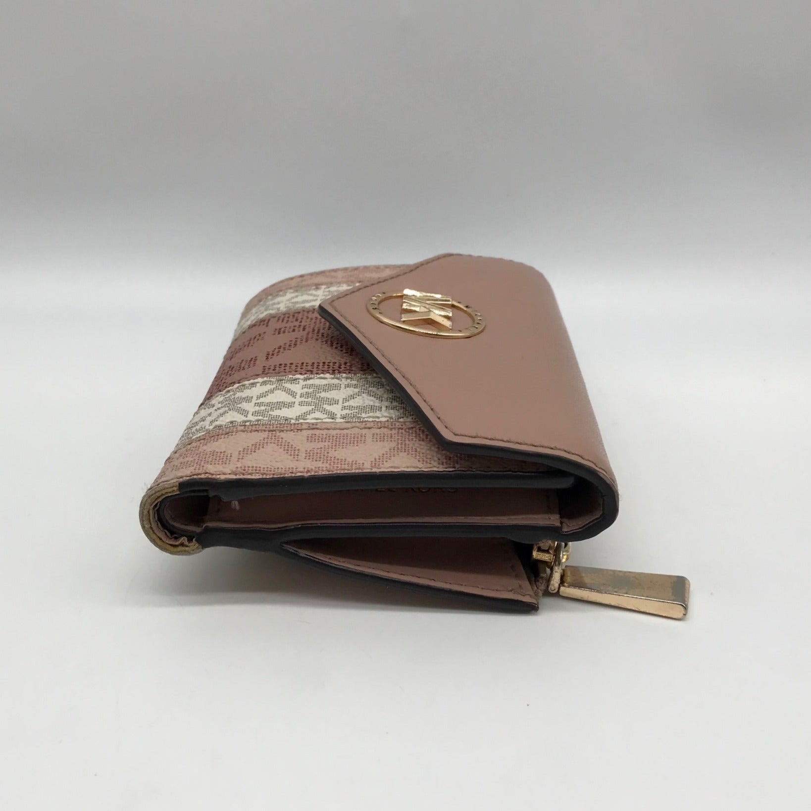 Michael Kors Carmen Ballet Pink Coated Canvas &amp; Leather Trifold Wallet