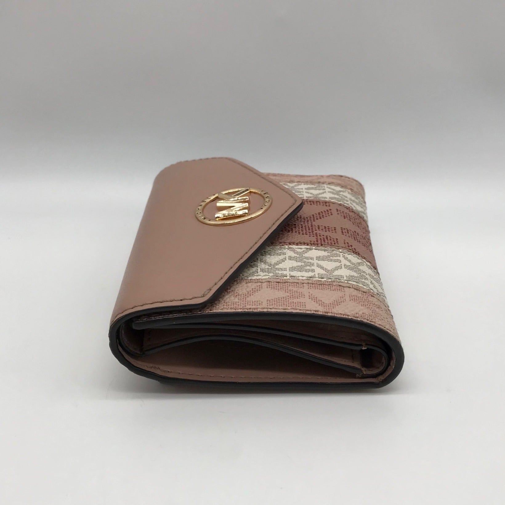 Michael Kors Carmen Ballet Pink Coated Canvas &amp; Leather Trifold Wallet