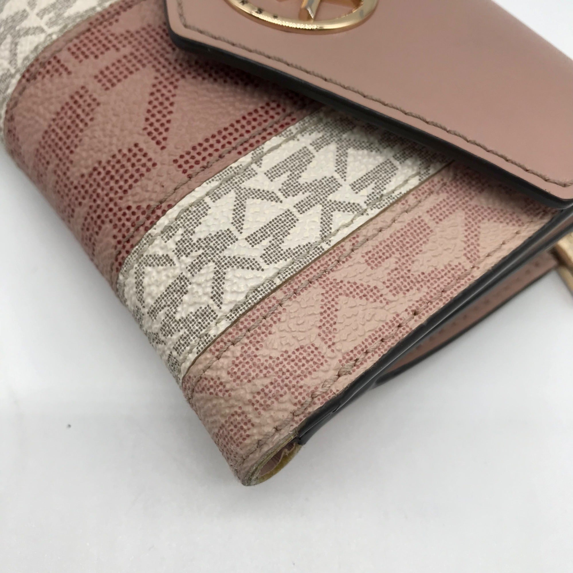 Michael Kors Carmen Ballet Pink Coated Canvas &amp; Leather Trifold Wallet