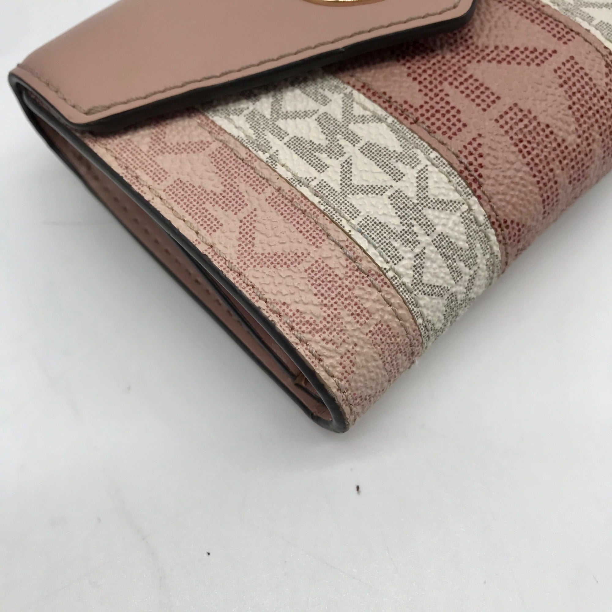 Michael Kors Carmen Ballet Pink Coated Canvas &amp; Leather Trifold Wallet