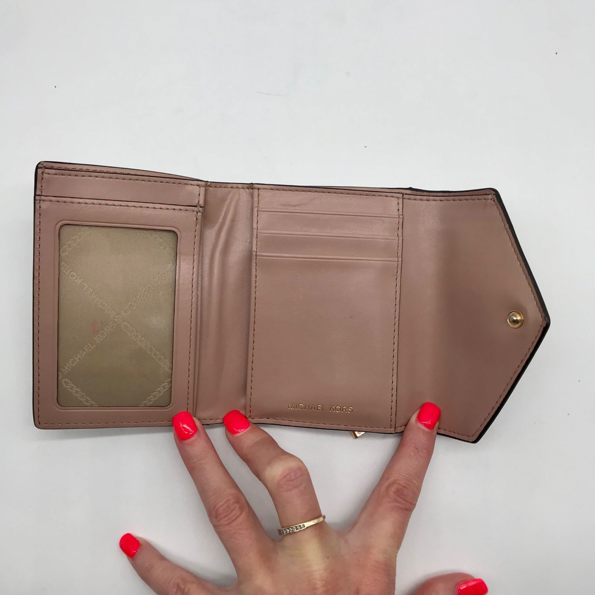 Michael Kors Carmen Ballet Pink Coated Canvas &amp; Leather Trifold Wallet