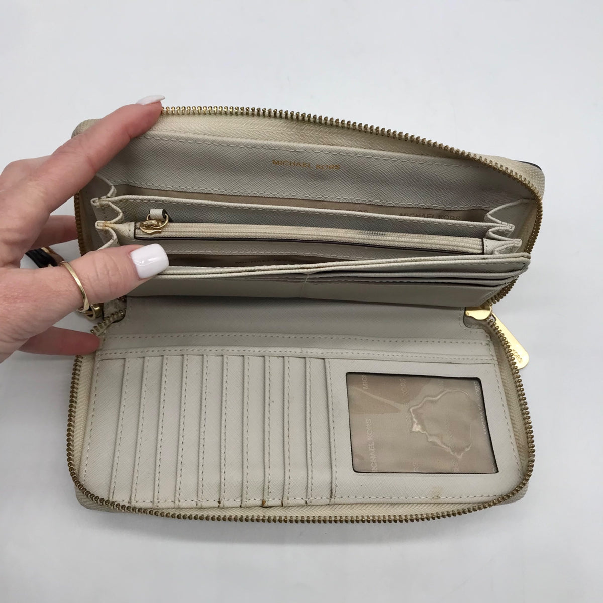 Michael Kors Vanilla Pebbled Leather Large Logo Continental Wallet