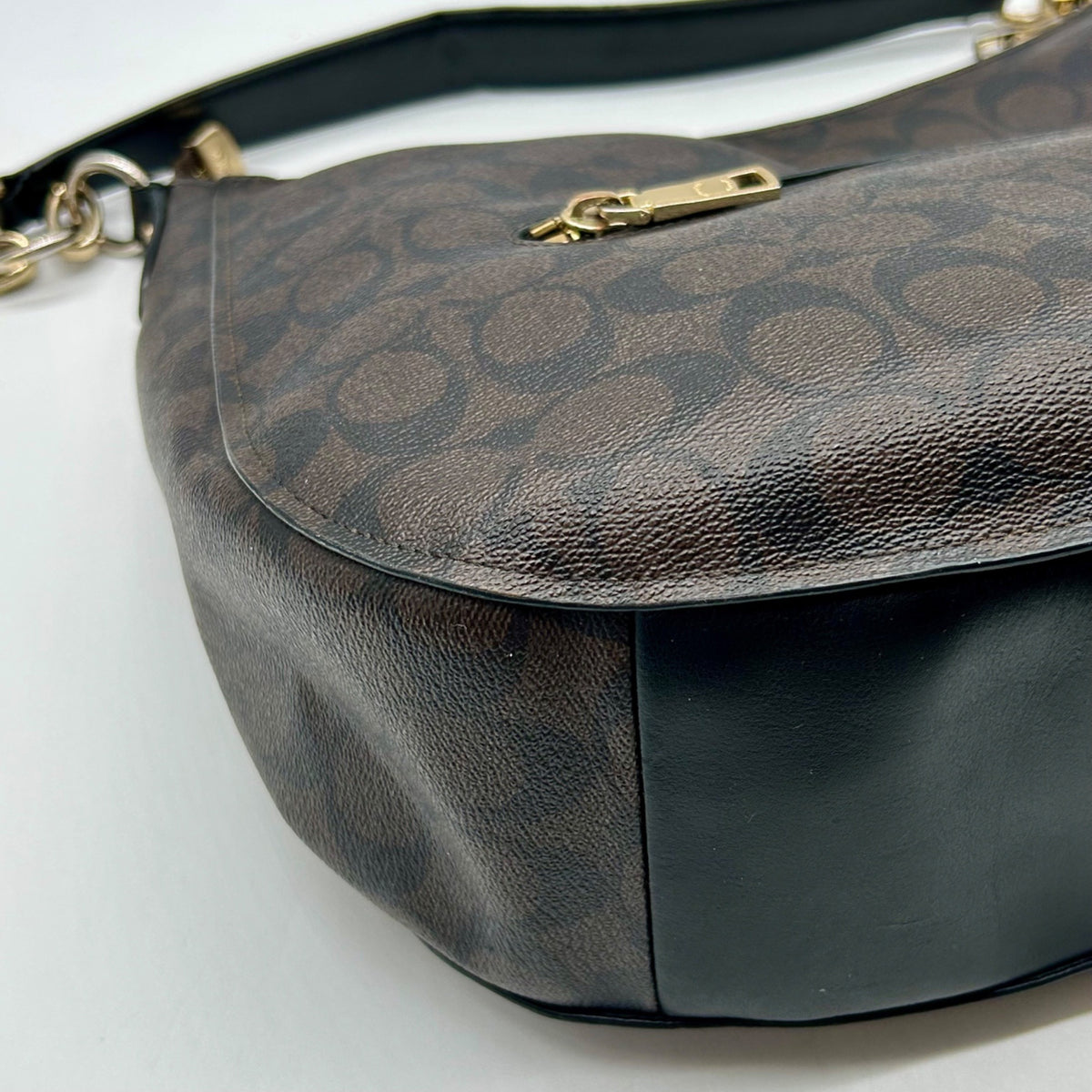 Coach Brown Signature Coated Canvas Hobo Shoulder Bag