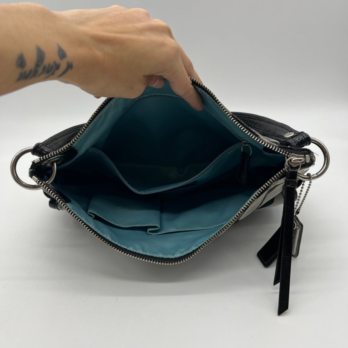 Coach Grey Signature Sateen Poppy Shoulder Bag