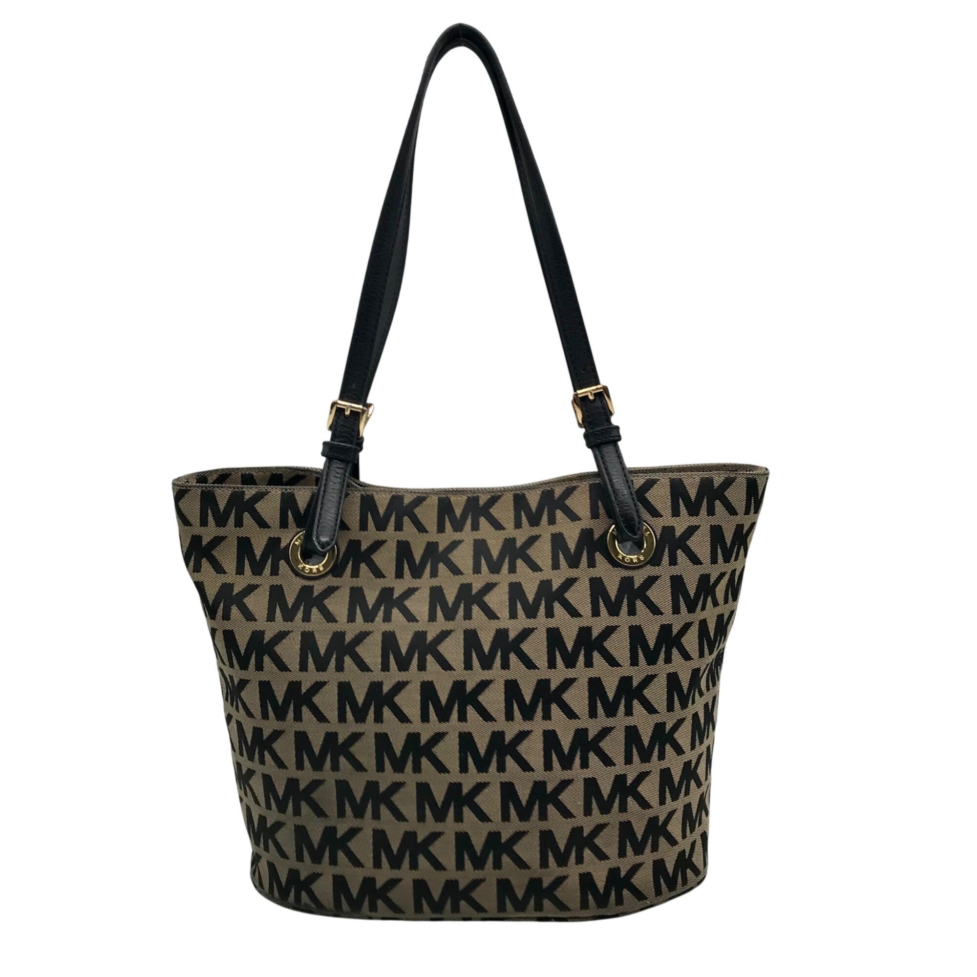 Michael Kors Beige &amp; Black Canvas Jet Set Tote Bag