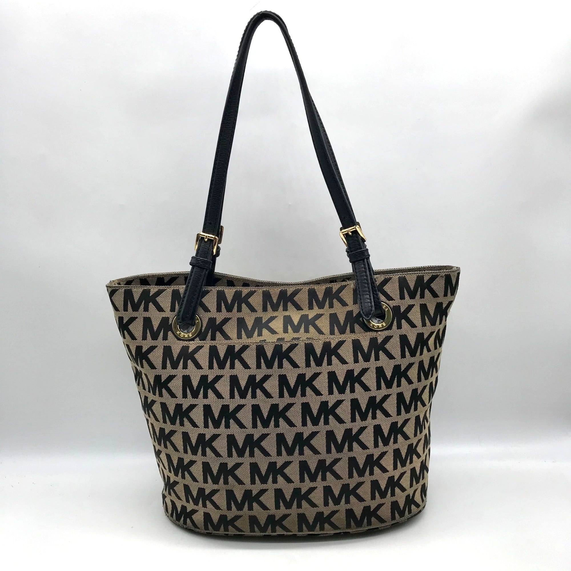 Michael Kors Beige &amp; Black Canvas Jet Set Tote Bag