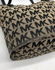 Michael Kors Beige & Black Canvas Jet Set Tote Bag