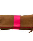 Clare V Camel Brown Leather With Pink Stripe Foldover Clutch