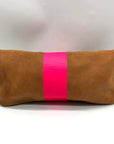Clare V Camel Brown Leather With Pink Stripe Foldover Clutch