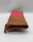 Clare V Camel Brown Leather With Pink Stripe Foldover Clutch