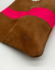 Clare V Camel Brown Leather With Pink Stripe Foldover Clutch