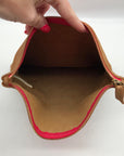 Clare V Camel Brown Leather With Pink Stripe Foldover Clutch