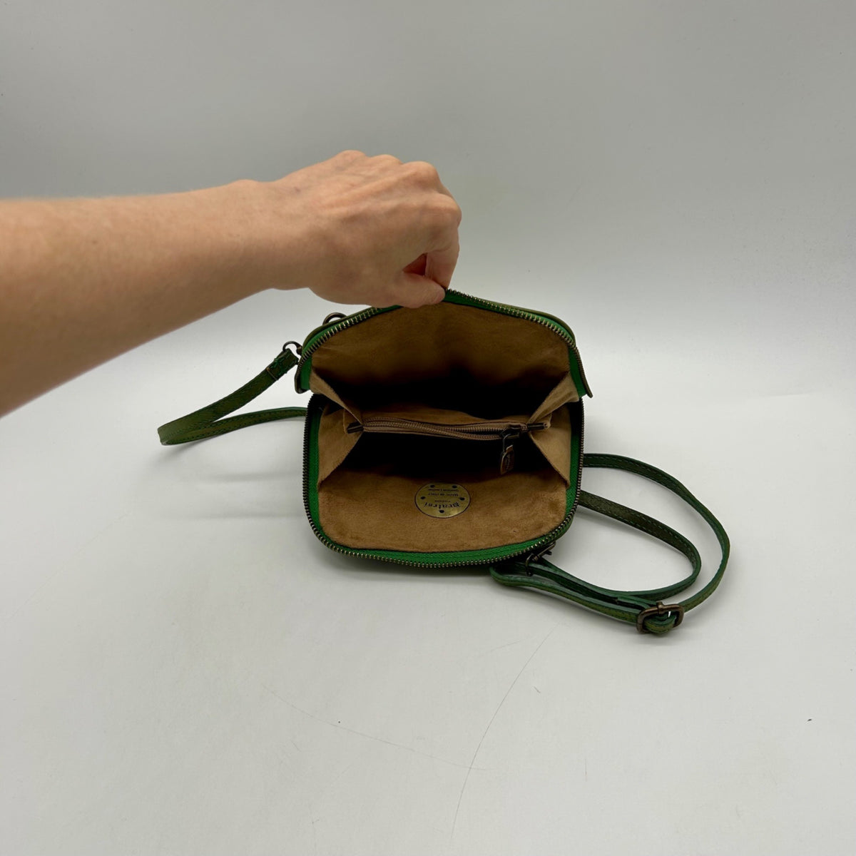 Pratesi Green Italian Leather Crossbody Bag