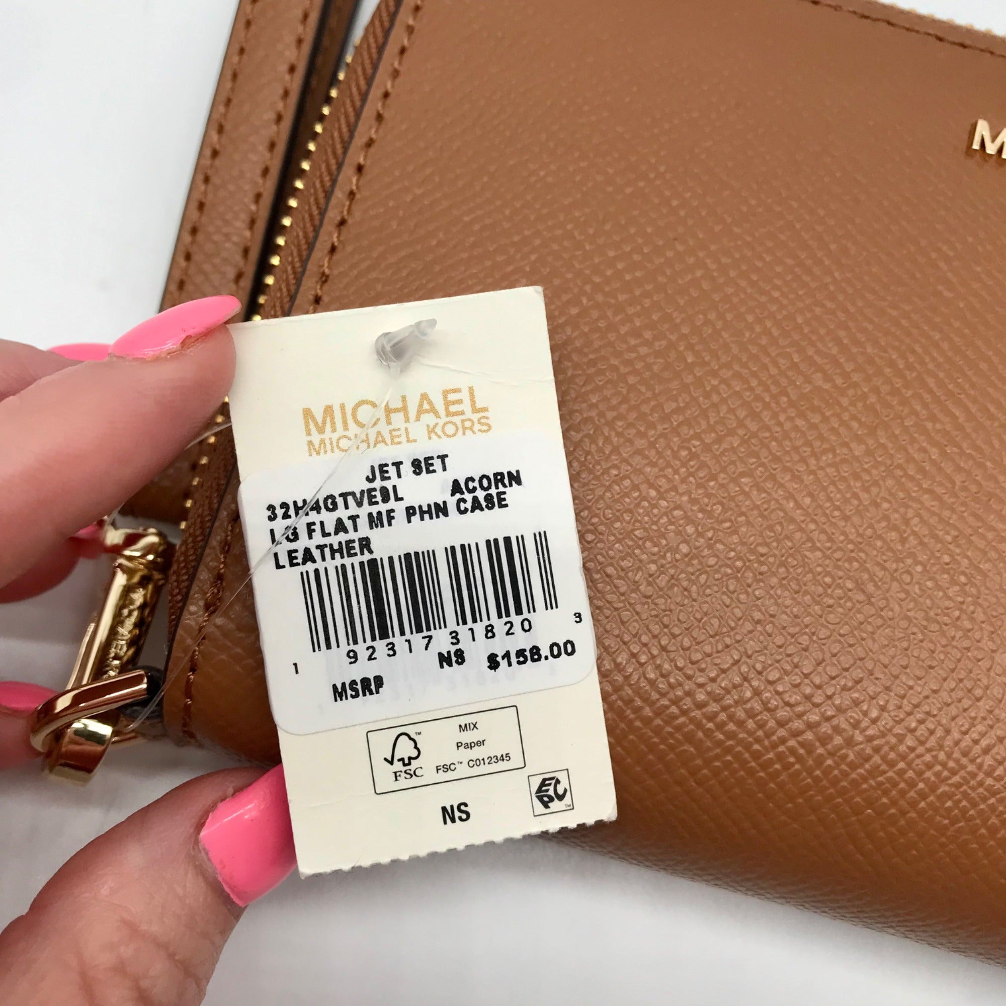 Michael Kors Brown Leather Acorn Wristlet