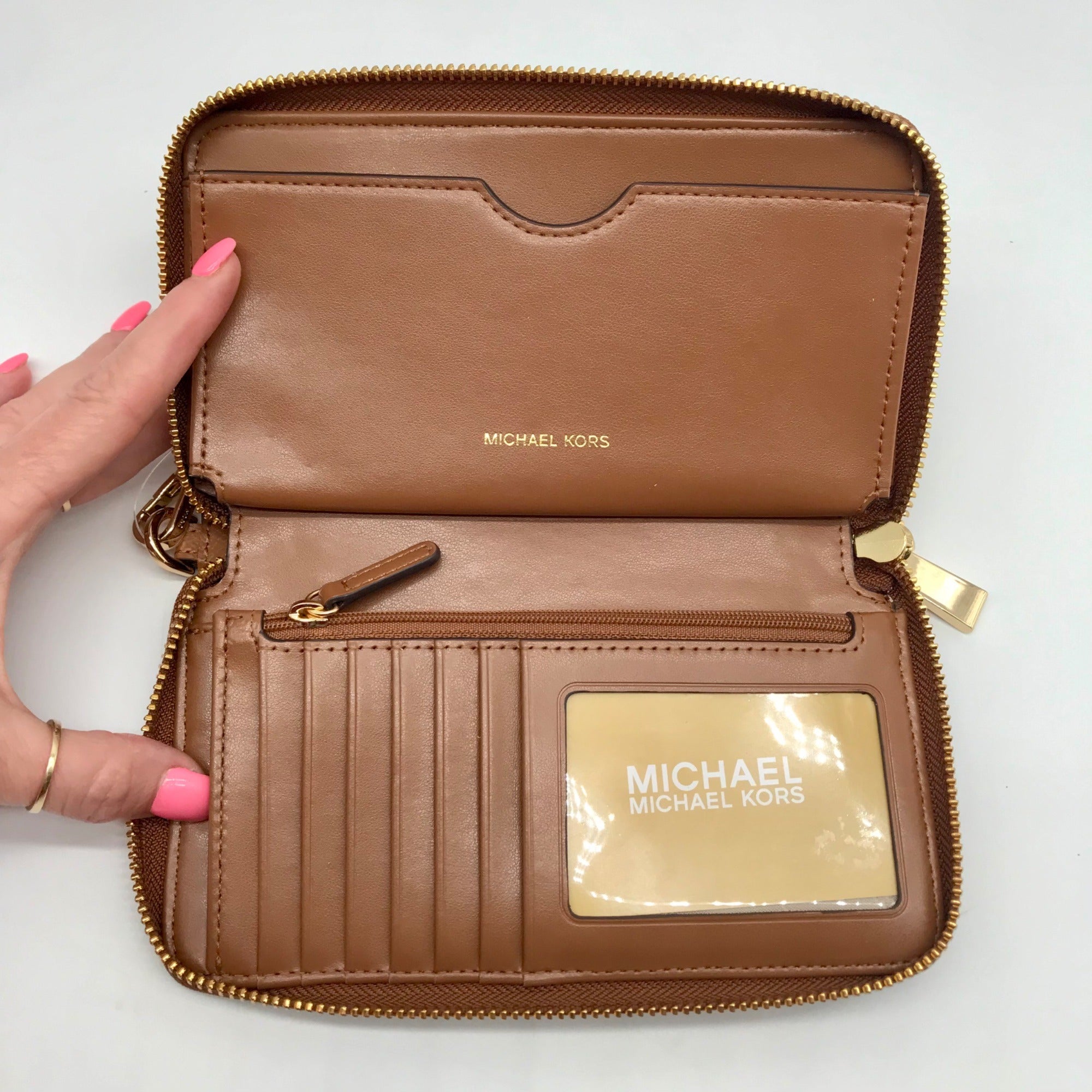 Michael Kors Brown Leather Acorn Wristlet
