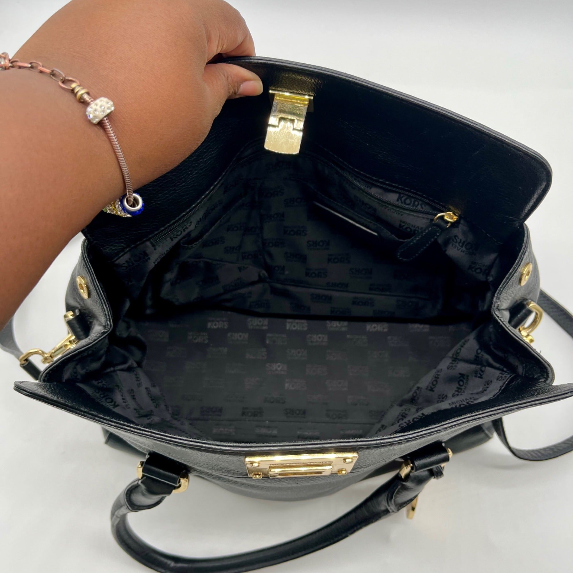 Michael Kors Black Pebbled Leather Satchel Bag