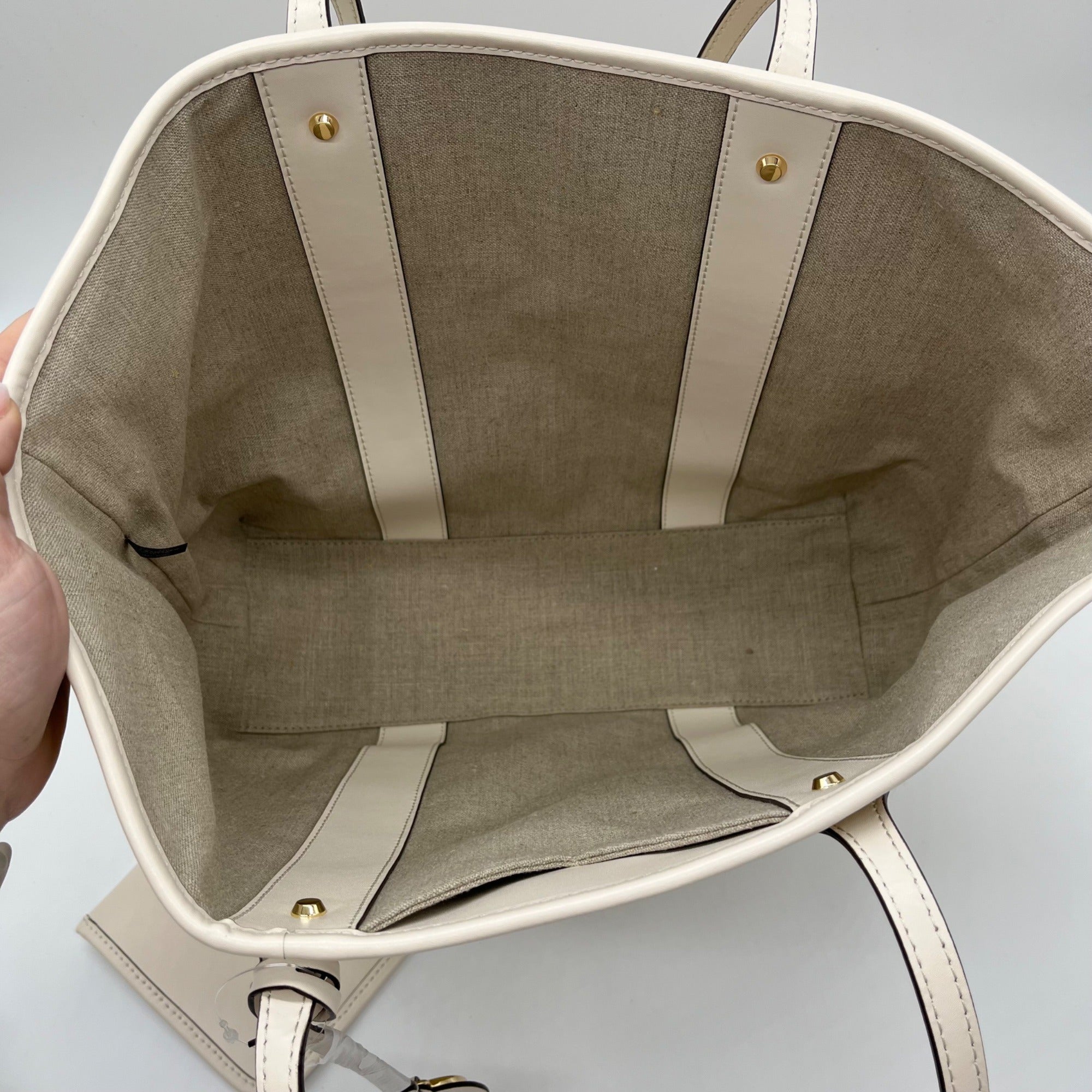 Michael Kors Eva Large Woven Straw and Cream Leather Trim Tote Bag with Leather Pouch