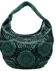 Bloomingdales Teal Leather Decorative Large Hobo Bag