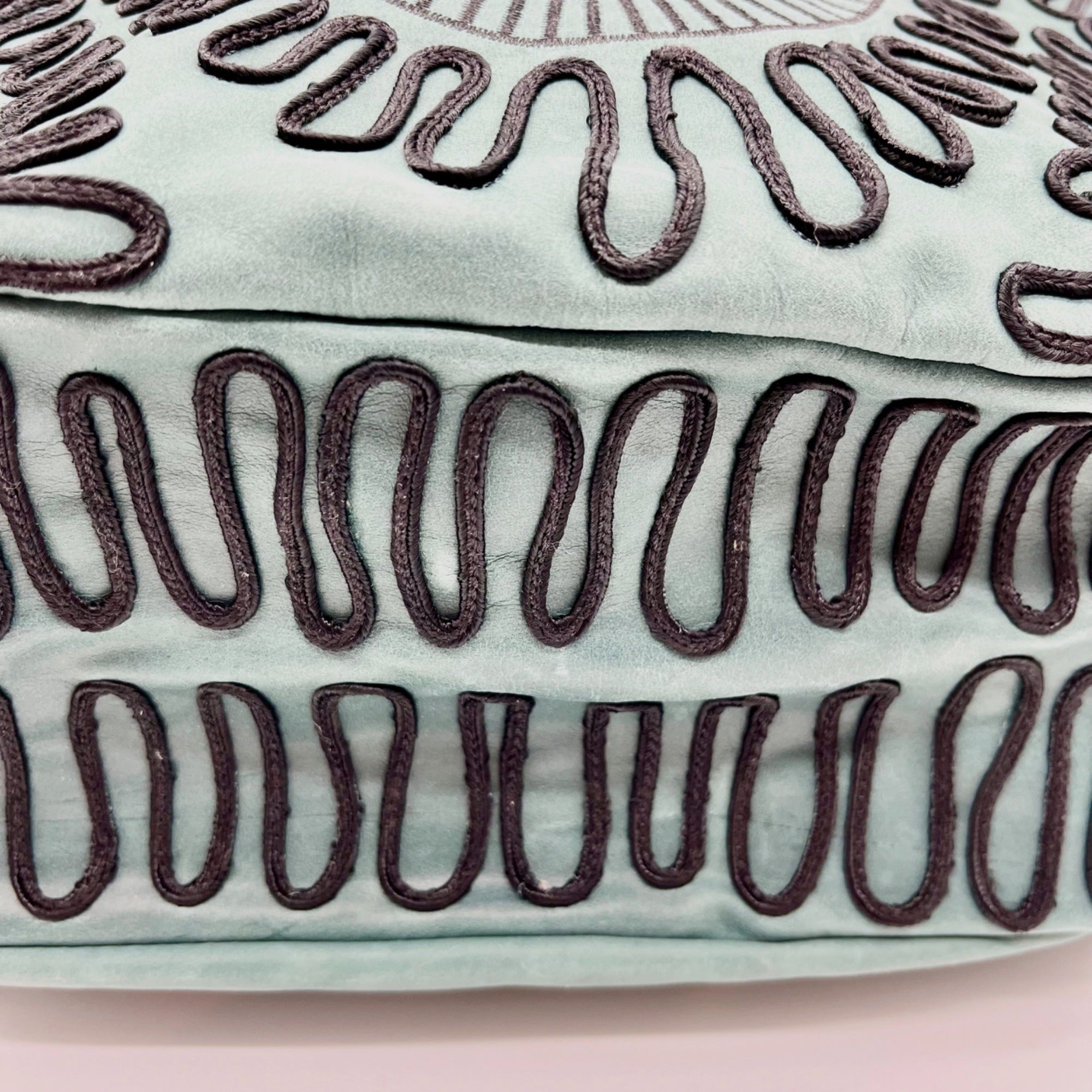 Bloomingdales Teal Leather Decorative Large Hobo Bag