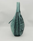 Bloomingdales Teal Leather Decorative Large Hobo Bag