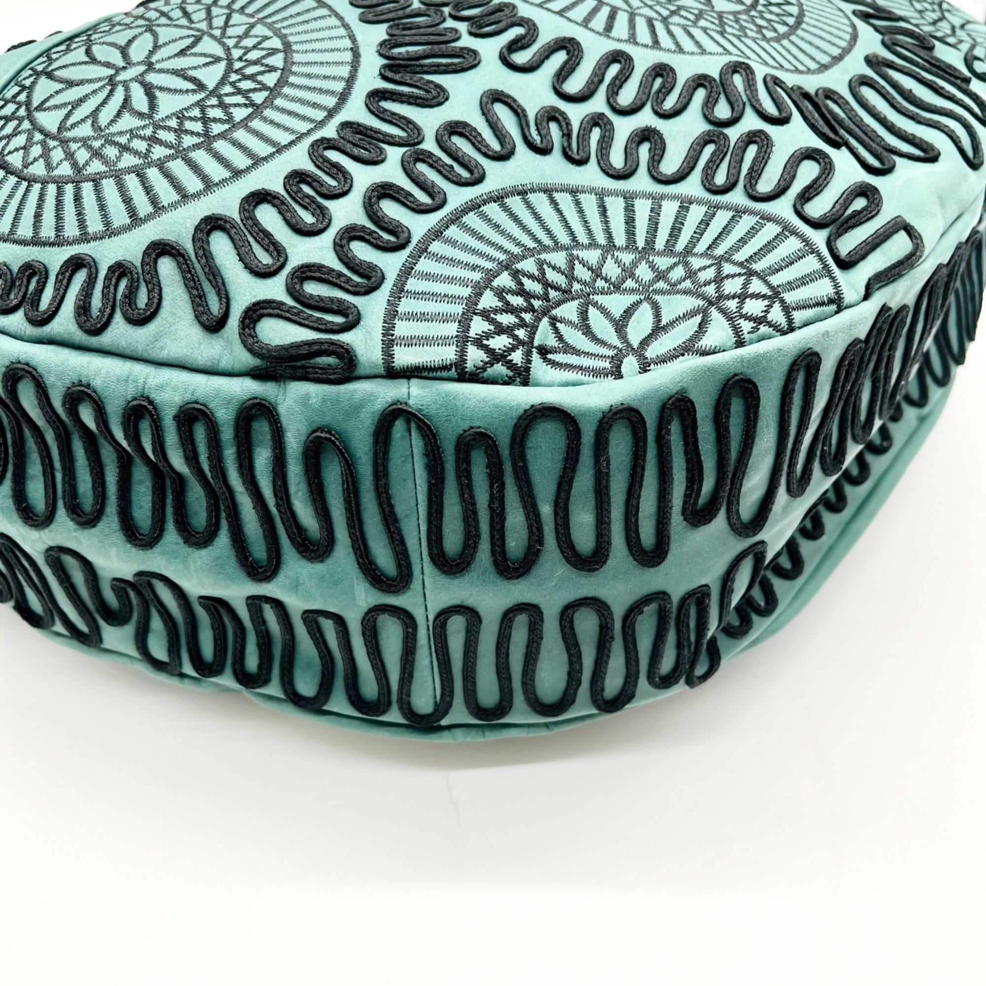 Bloomingdales Teal Leather Decorative Large Hobo Bag