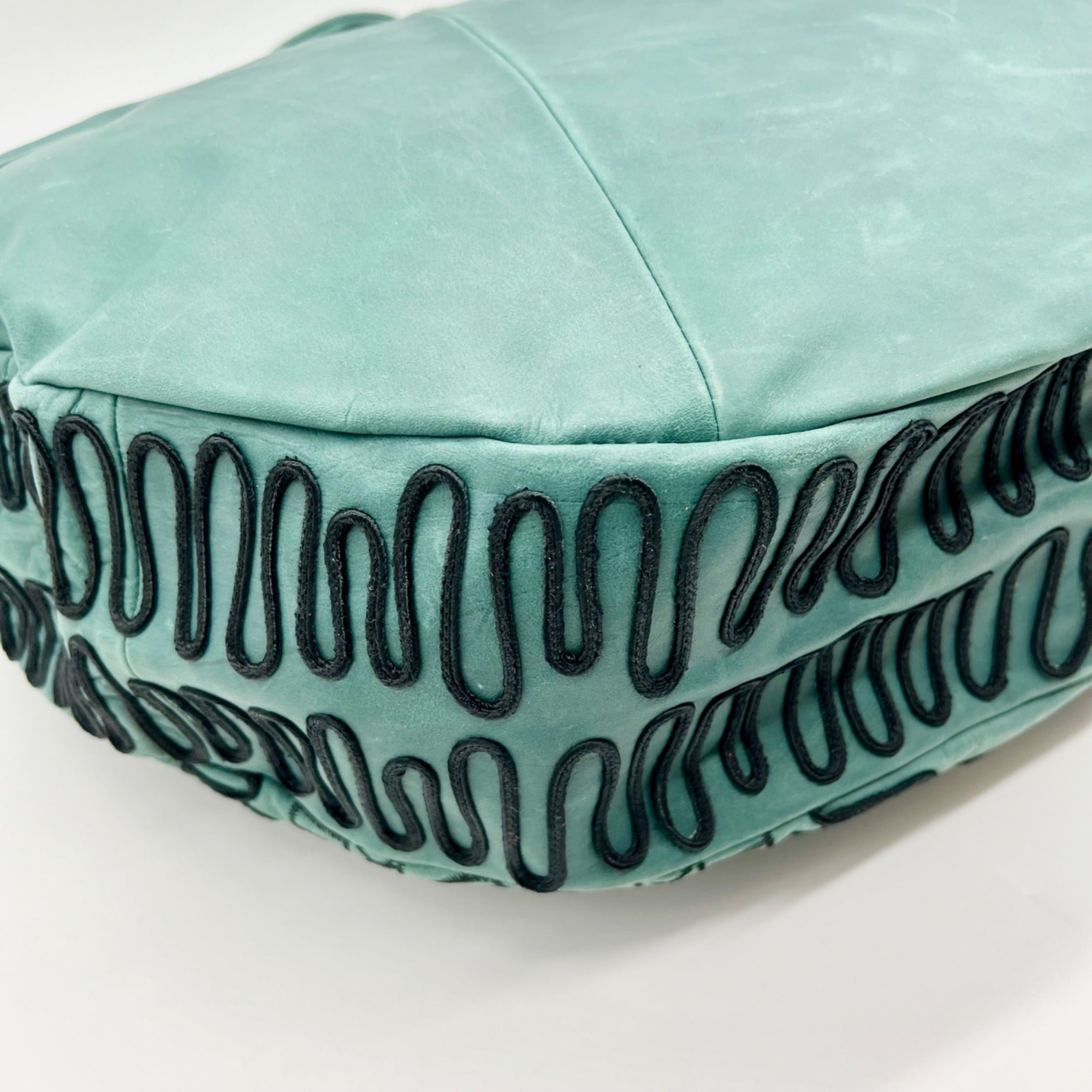 Bloomingdales Teal Leather Decorative Large Hobo Bag