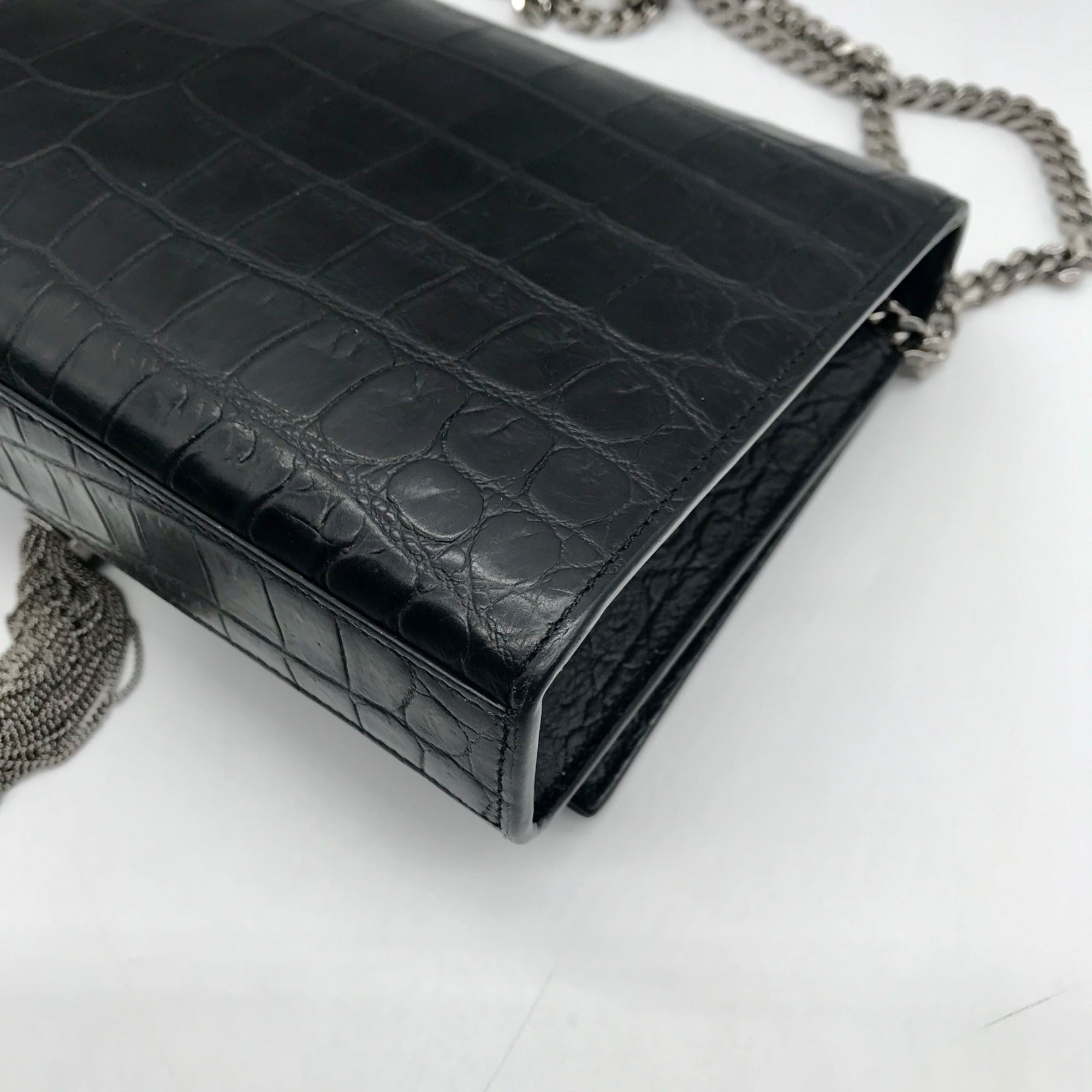 Yves Saint Laurent Black Croc Embossed Leather Kate Shoulder Bag