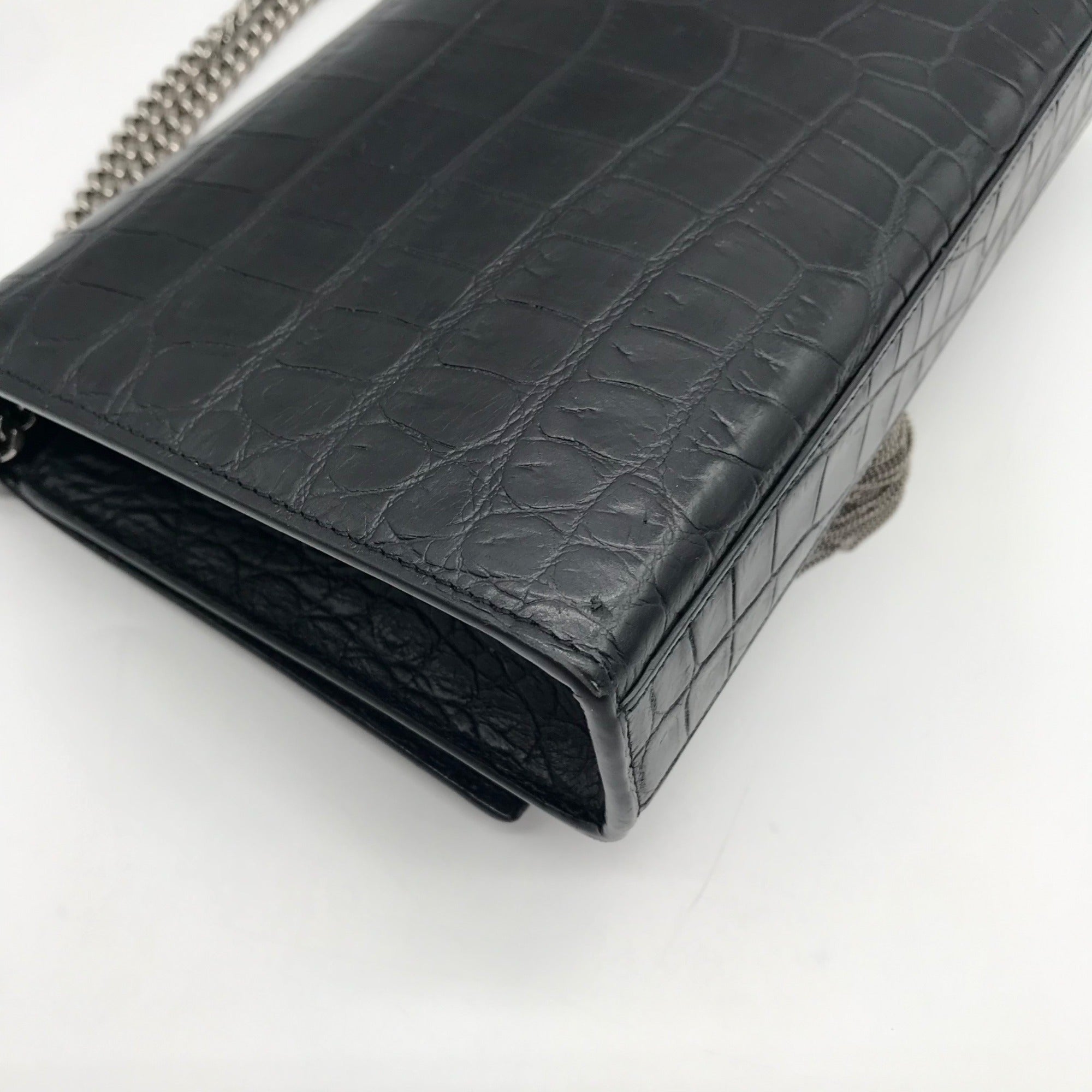 Yves Saint Laurent Black Croc Embossed Leather Kate Shoulder Bag