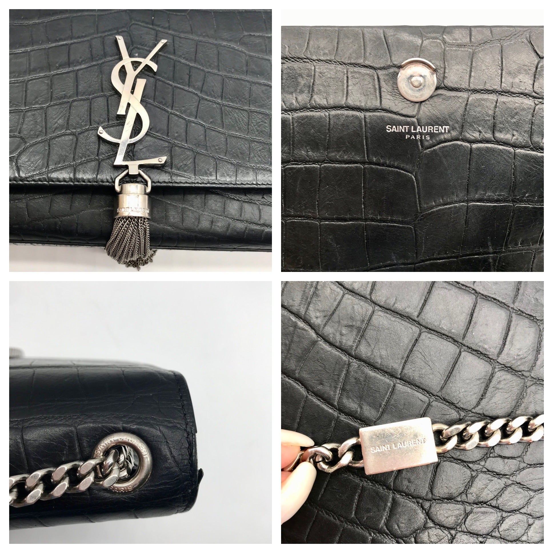 Yves Saint Laurent Black Croc Embossed Leather Kate Shoulder Bag