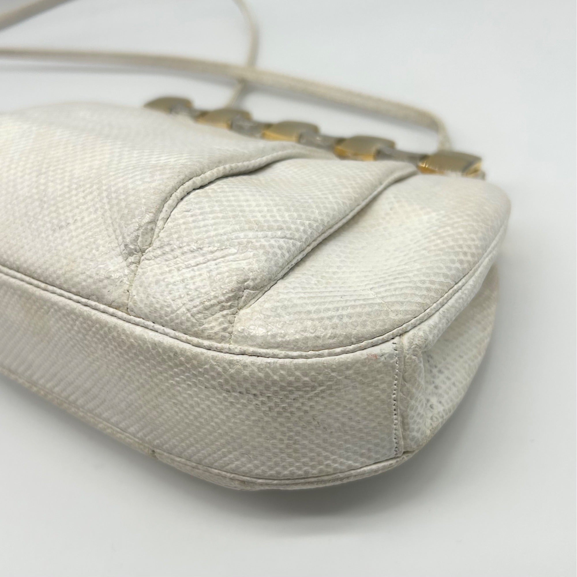 Judith Leiber Ivory Horn Lizard Leather Crossbody Clutch