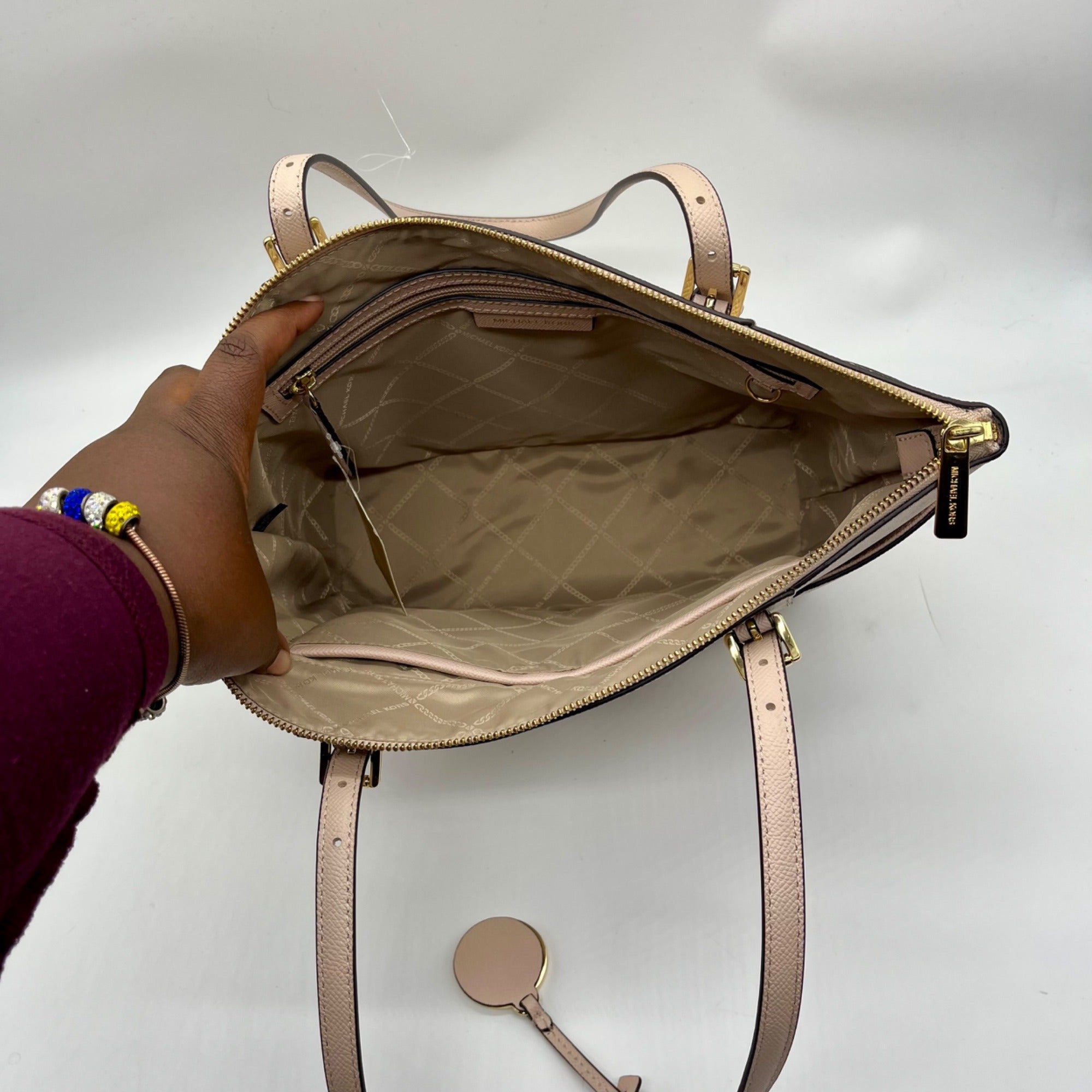 Michael Kors Soft Pink Leather Charlotte East West Top Zip Tote bag
