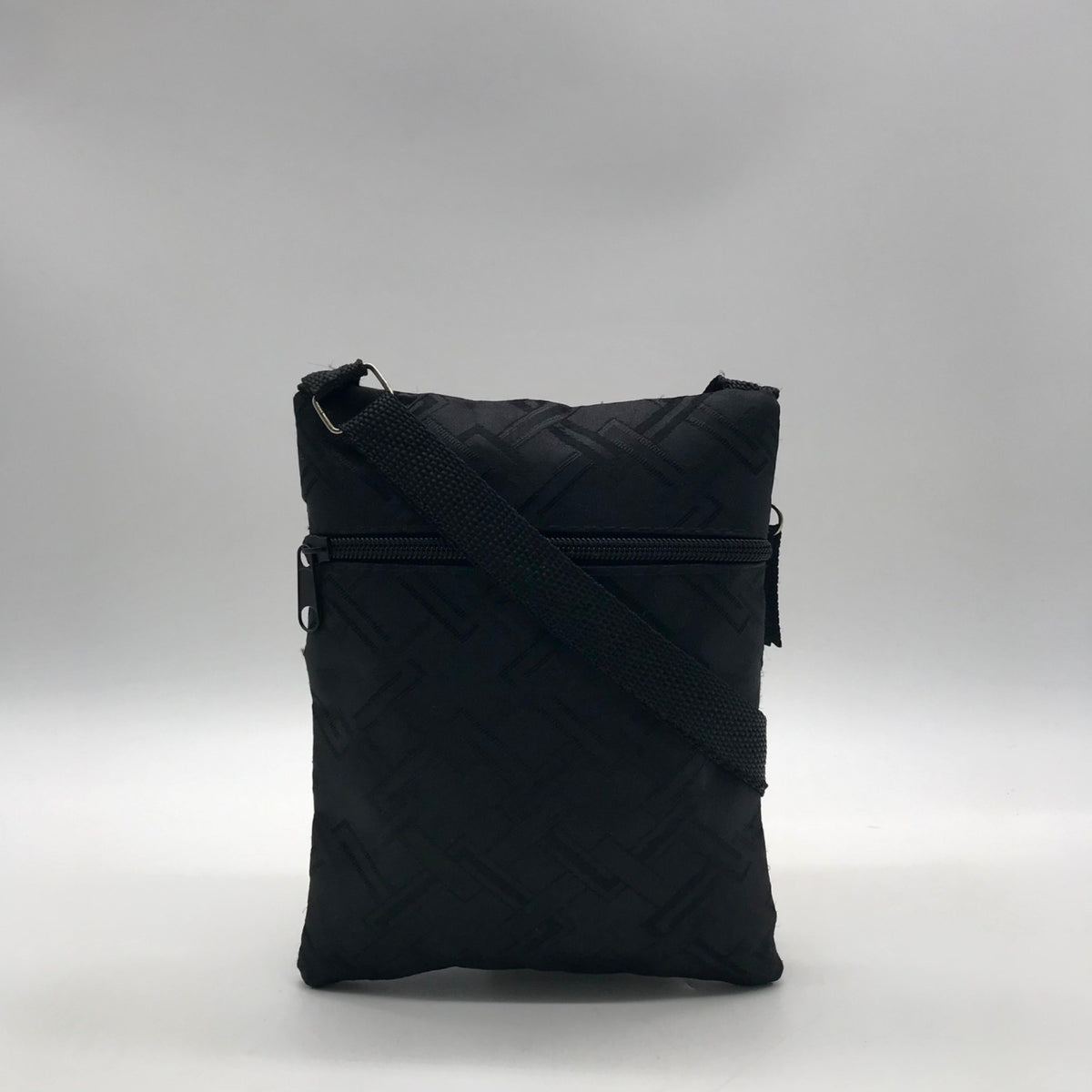 Black Nylon Patterned Multi-Pocket Crossbody Bag