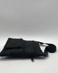 Black Nylon Patterned Multi-Pocket Crossbody Bag
