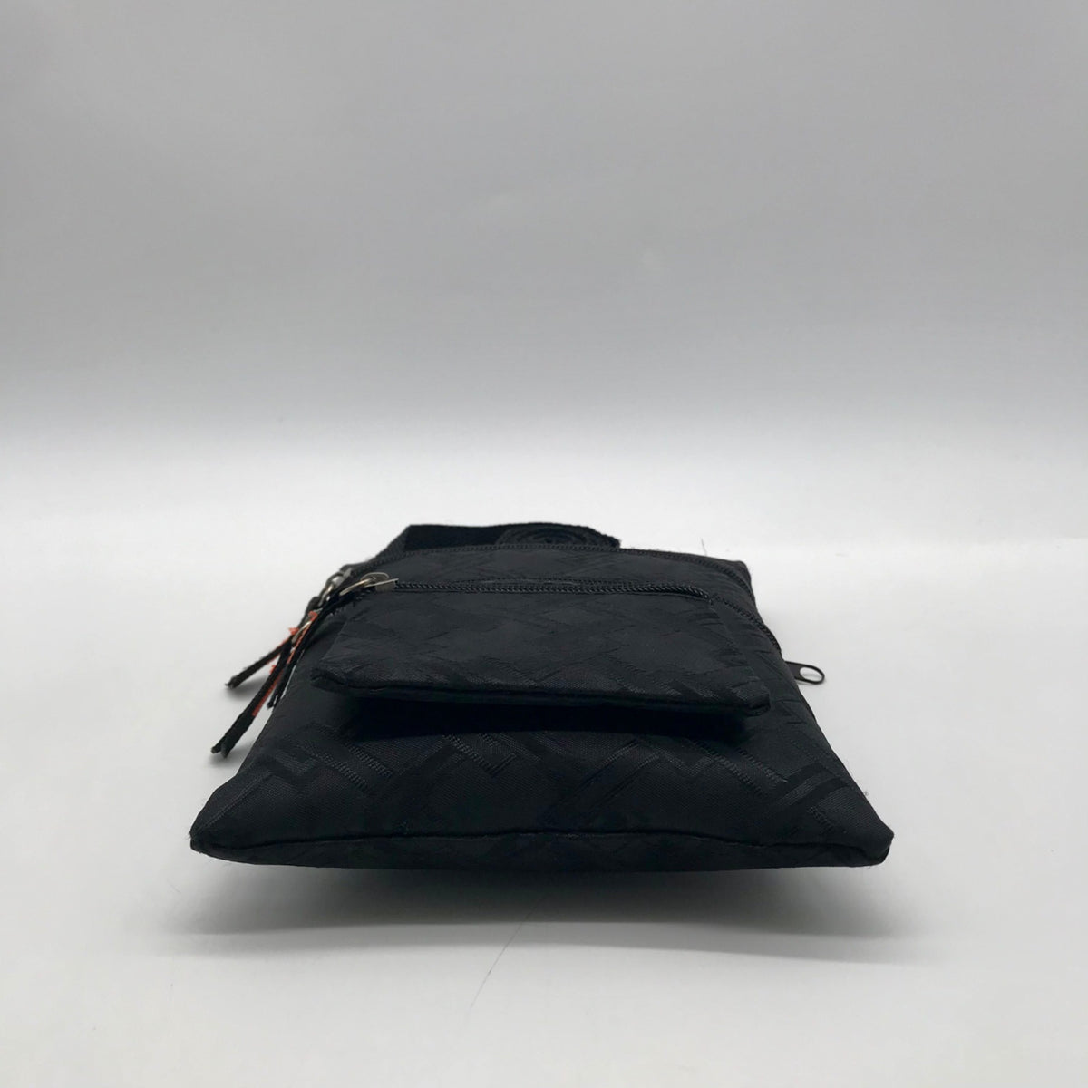 Black Nylon Patterned Multi-Pocket Crossbody Bag
