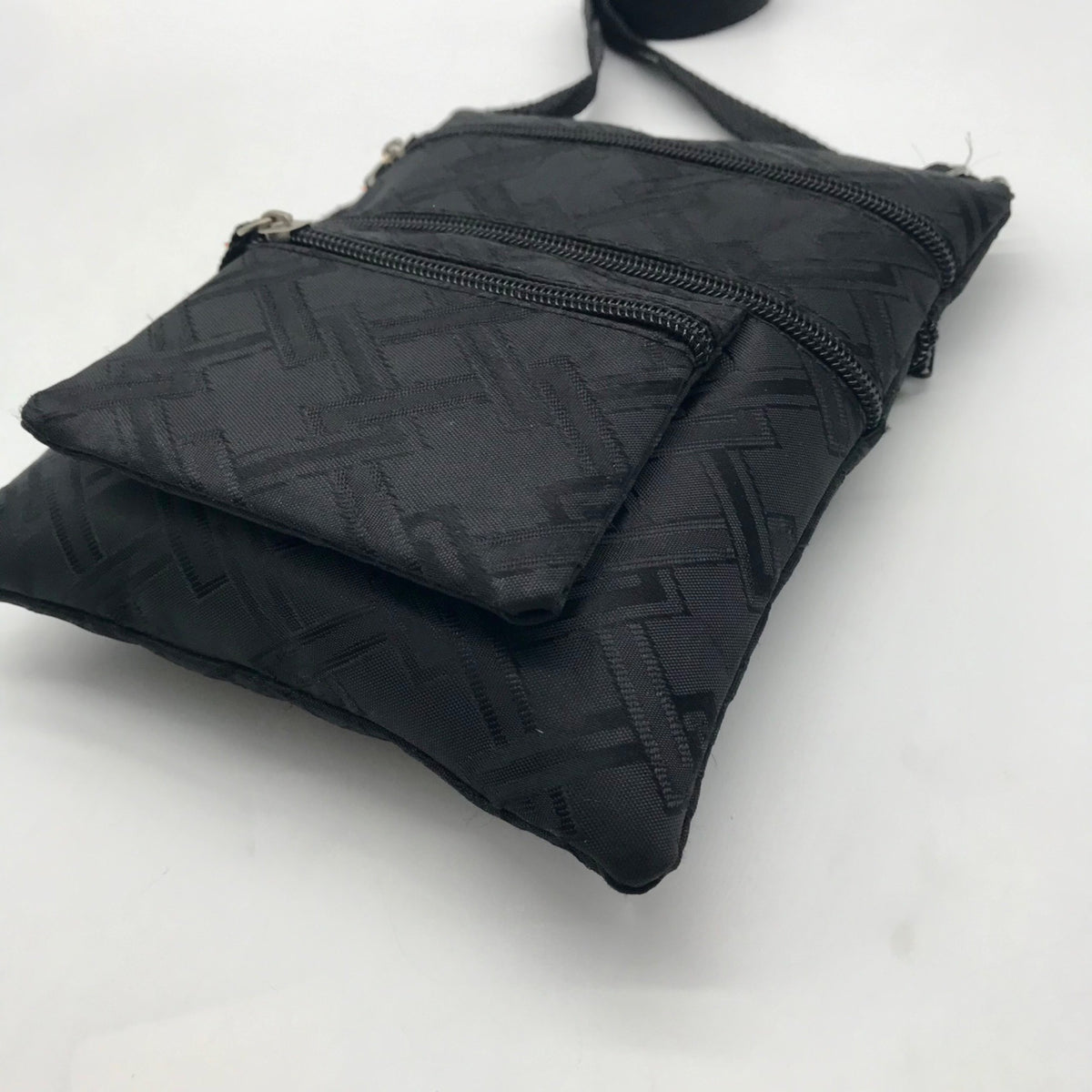 Black Nylon Patterned Multi-Pocket Crossbody Bag