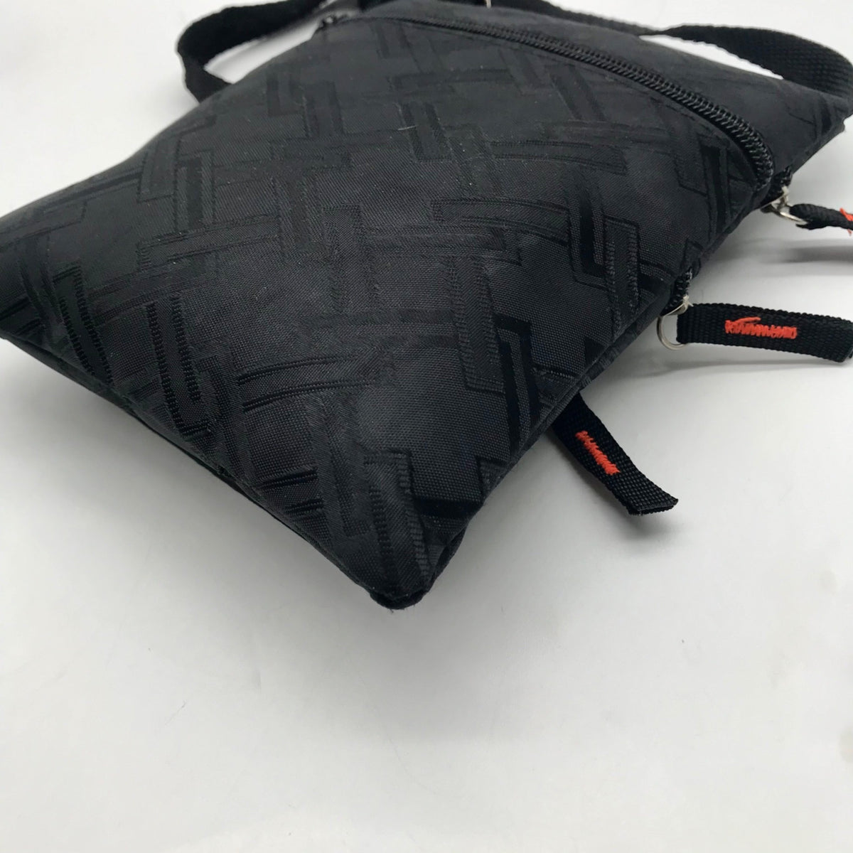 Black Nylon Patterned Multi-Pocket Crossbody Bag