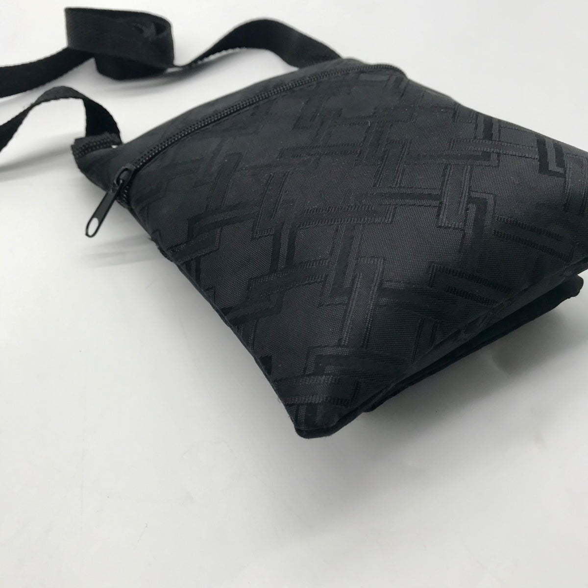 Black Nylon Patterned Multi-Pocket Crossbody Bag