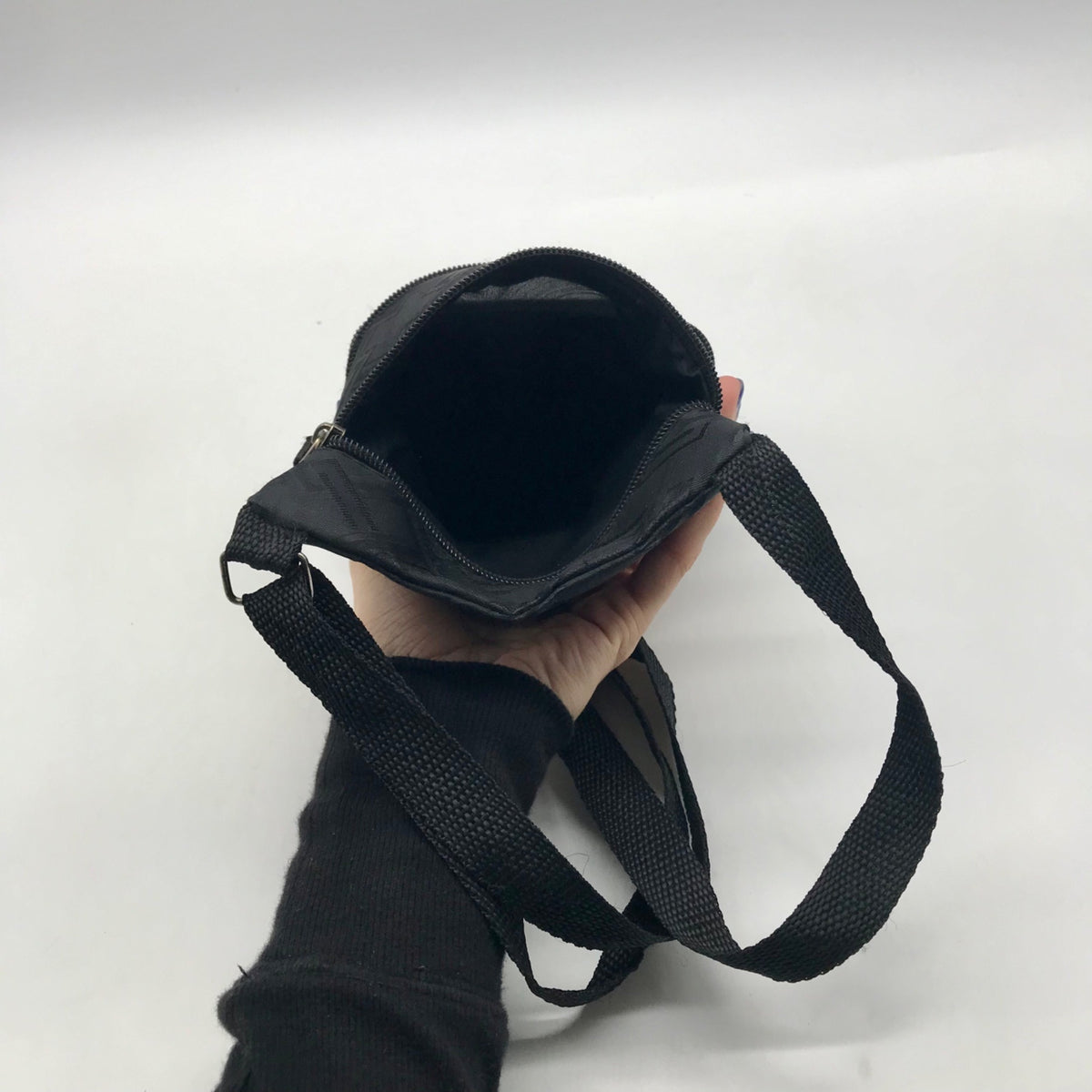 Black Nylon Patterned Multi-Pocket Crossbody Bag