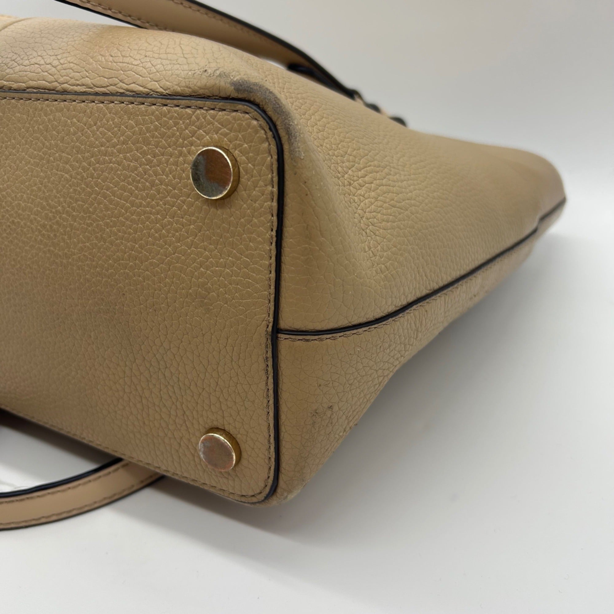 Michael Kors Beige Pebbled Leather Bedford Medium Tote Bag