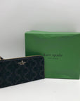 Kate Spade Black Refined Grain Leather Flower Embroidered Medium L-Zip Wristlet