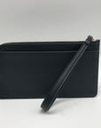 Kate Spade Black Refined Grain Leather Flower Embroidered Medium L-Zip Wristlet