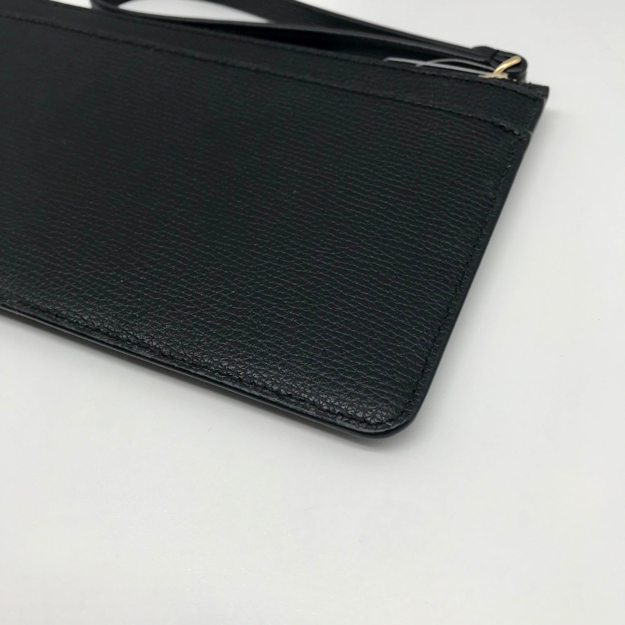 Kate Spade Black Refined Grain Leather Flower Embroidered Medium L-Zip Wristlet