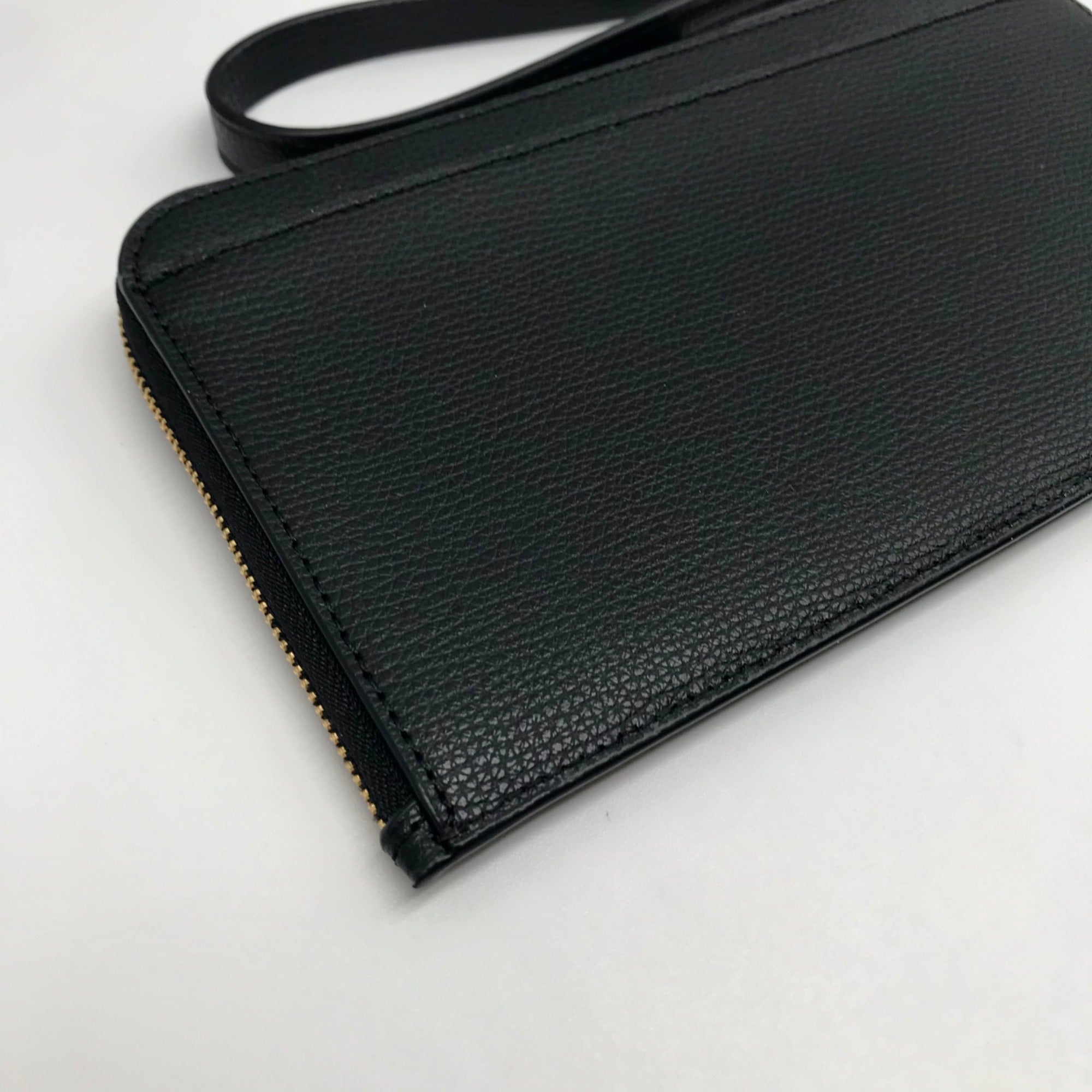 Kate Spade Black Refined Grain Leather Flower Embroidered Medium L-Zip Wristlet