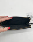Kate Spade Black Refined Grain Leather Flower Embroidered Medium L-Zip Wristlet